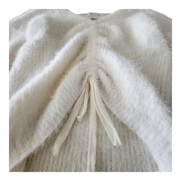 Planet Gold Cream V-neck Eyelash Knit Drawstring Ruched Sweater Juniors Size M - Picture 4 of 8